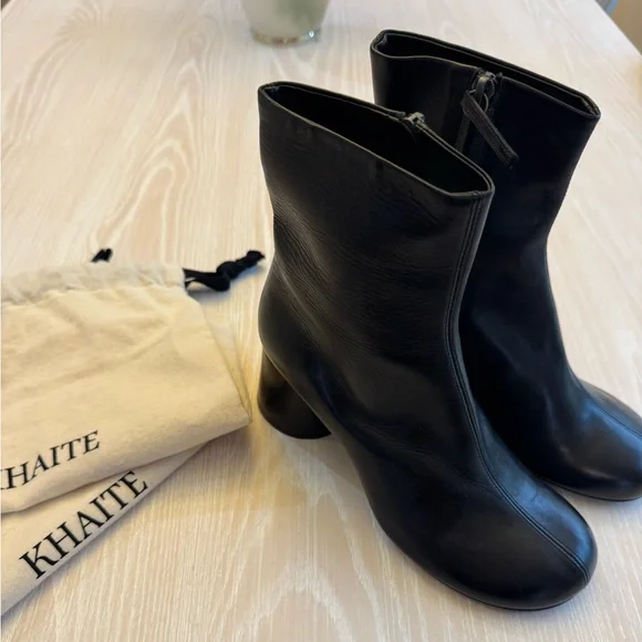 NEW KHAITE Admiral Ankle Boot Black Leather Block Heel 37